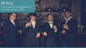 Four men dressed in vintage-style formalwear stand at a bar holding glasses of whisky, representing a refined legacy brand aesthetic.